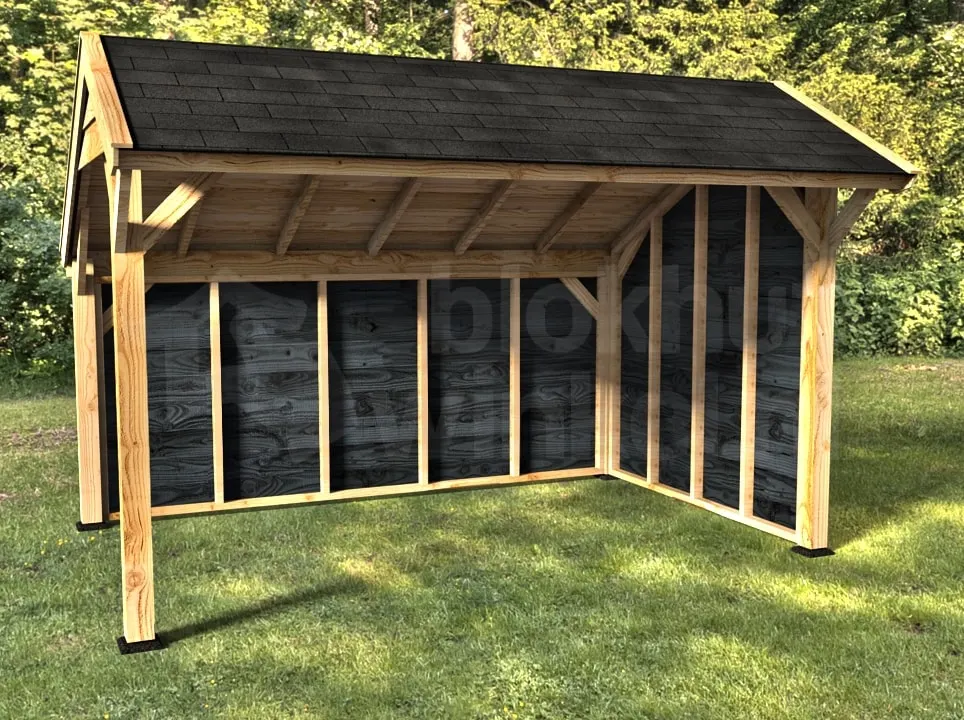 Woodvision Kapschuur Comfort 400x250 achterwand en zijwand enkelzijdig zwart Woodvision Kapschuur Comfort 400x250 achterwand en zijwand enkelzijdig zwart