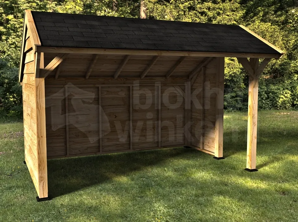 Woodvision Kapschuur Comfort 400x250 achterwand, zijwand en kort zijwand enkelzijdig blank Woodvision Kapschuur Comfort 400x250 achterwand, zijwand en kort zijwand enkelzijdig blank