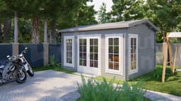 hoektuinhuis Blokhut Arne geïmpregneerd | Inclusief fundamentbalken, shingles, startset en bezorging! - Tuindeco - 40.0737-DI - 450x350