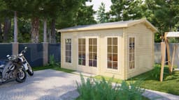 hoektuinhuis Blokhut Arne geïmpregneerd | Inclusief fundamentbalken, shingles, startset en bezorging! - Tuindeco - 40.0737-DI - 450x350