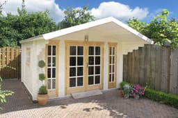 blokhut Blokhut Soren geïmpregneerd | Inclusief fundamentbalken, shingles, startset en bezorging! - Tuindeco - 40.0767-DI - 380x380