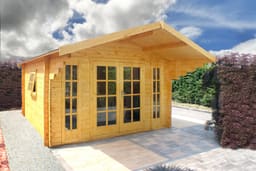 blokhut Blokhut Soren geïmpregneerd | Inclusief fundamentbalken, shingles, startset en bezorging! - Tuindeco - 40.0767-DI - 380x380