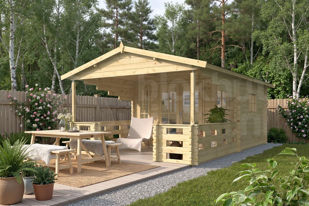 blokhut Blokhut Sanstrov geïmpregneerd | Inclusief fundamentbalken, shingles, startset en bezorging! - Tuindeco - 40.0769-DI - 380x320 blokhut Blokhut Sanstrov geïmpregneerd | Inclusief fundamentbalken, shingles, startset en bezorging! - Tuindeco - 40.0769-DI - 380x320