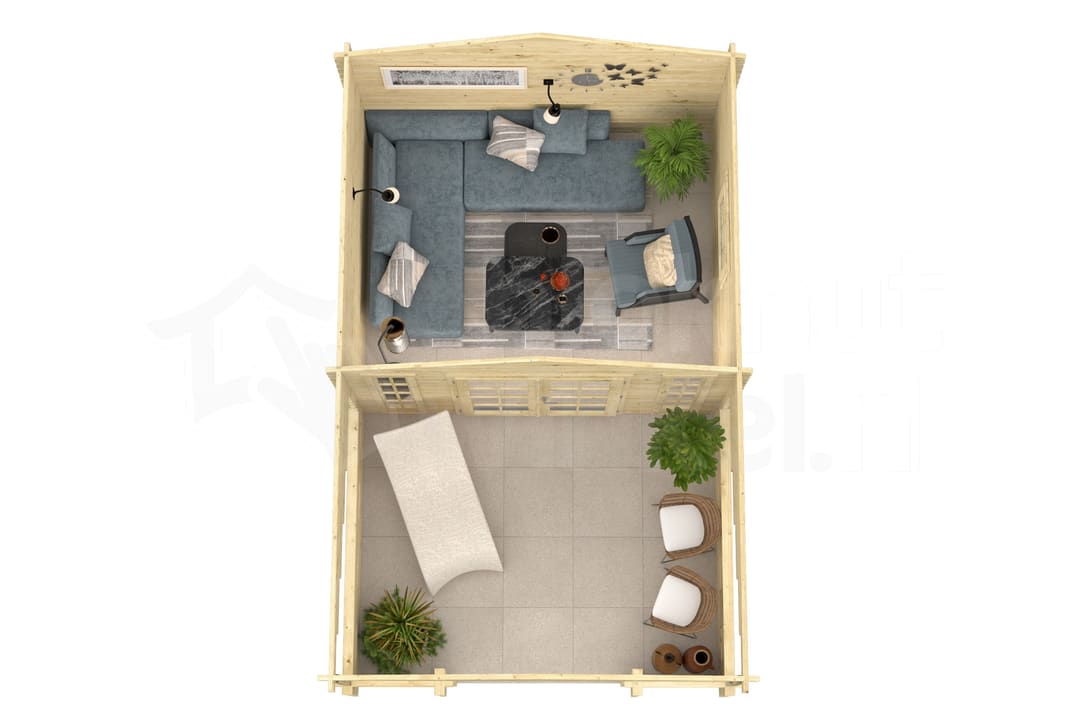 blokhut Blokhut Sanstrov geïmpregneerd | Inclusief fundamentbalken, shingles, startset en bezorging! - Tuindeco - 40.0769-DI - 380x320 blokhut Blokhut Sanstrov geïmpregneerd | Inclusief fundamentbalken, shingles, startset en bezorging! - Tuindeco - 40.0769-DI - 380x320