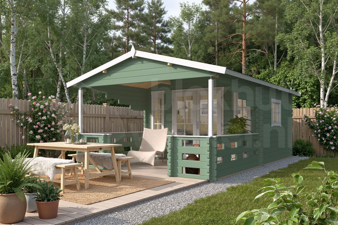 blokhut Blokhut Sanstrov geïmpregneerd | Inclusief fundamentbalken, shingles, startset en bezorging! - Tuindeco - 40.0769-DI - 380x320 blokhut Blokhut Sanstrov geïmpregneerd | Inclusief fundamentbalken, shingles, startset en bezorging! - Tuindeco - 40.0769-DI - 380x320