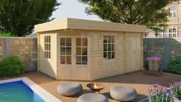 blokhut Blokhut Helge geïmpregneerd | Inclusief fundamentbalken, easyroofing, startset en bezorging! - Tuindeco - 40.0795-DI - 350x500