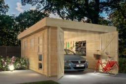tuinhuis Blokhut Houten Garage Marketta met plat dak | Inclusief fundamentbalken, easyroofing, startset en bezorging! - Tuindeco - 40.0797 - 380x536