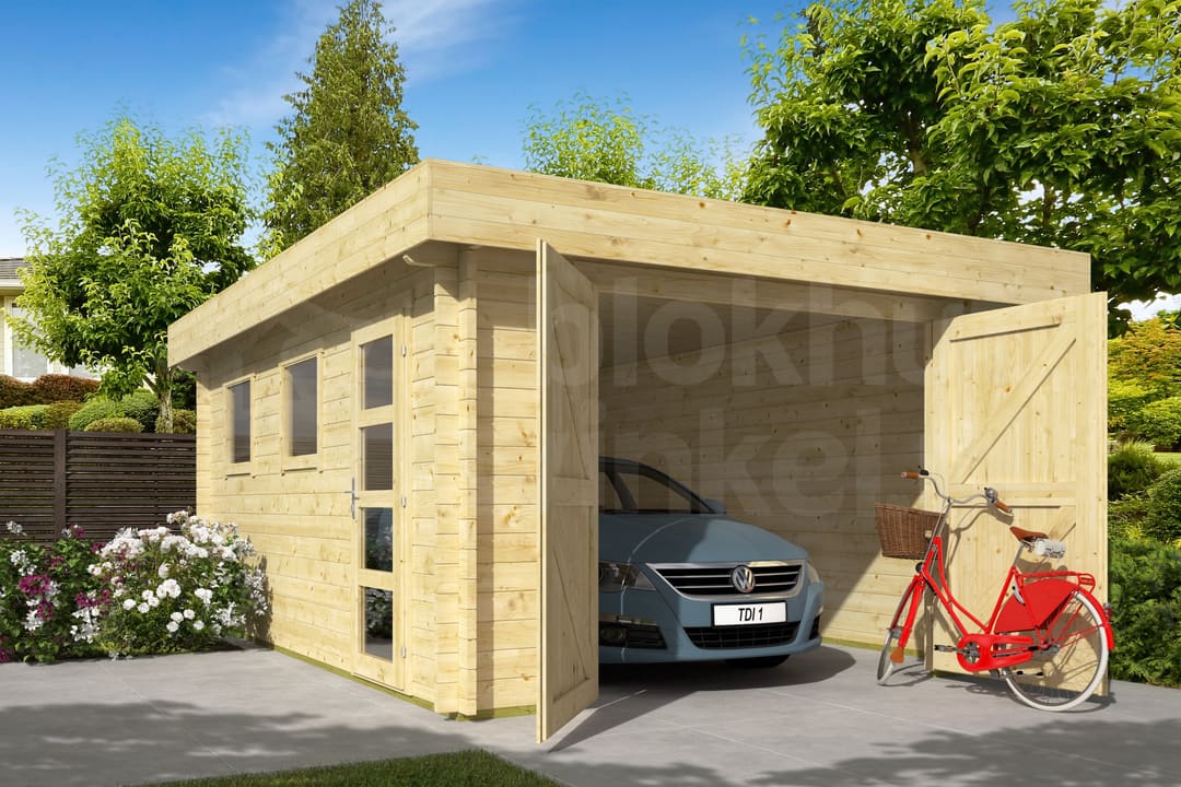 tuinhuis Blokhut Houten Garage Marketta met plat dak | Inclusief fundamentbalken, easyroofing, startset en bezorging! - Tuindeco - 40.0797 - 380x536 tuinhuis Blokhut Houten Garage Marketta met plat dak | Inclusief fundamentbalken, easyroofing, startset en bezorging! - Tuindeco - 40.0797 - 380x536
