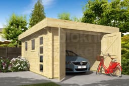 tuinhuis Blokhut Houten Garage Marketta met plat dak | Inclusief fundamentbalken, easyroofing, startset en bezorging! - Tuindeco - 40.0797 - 380x536