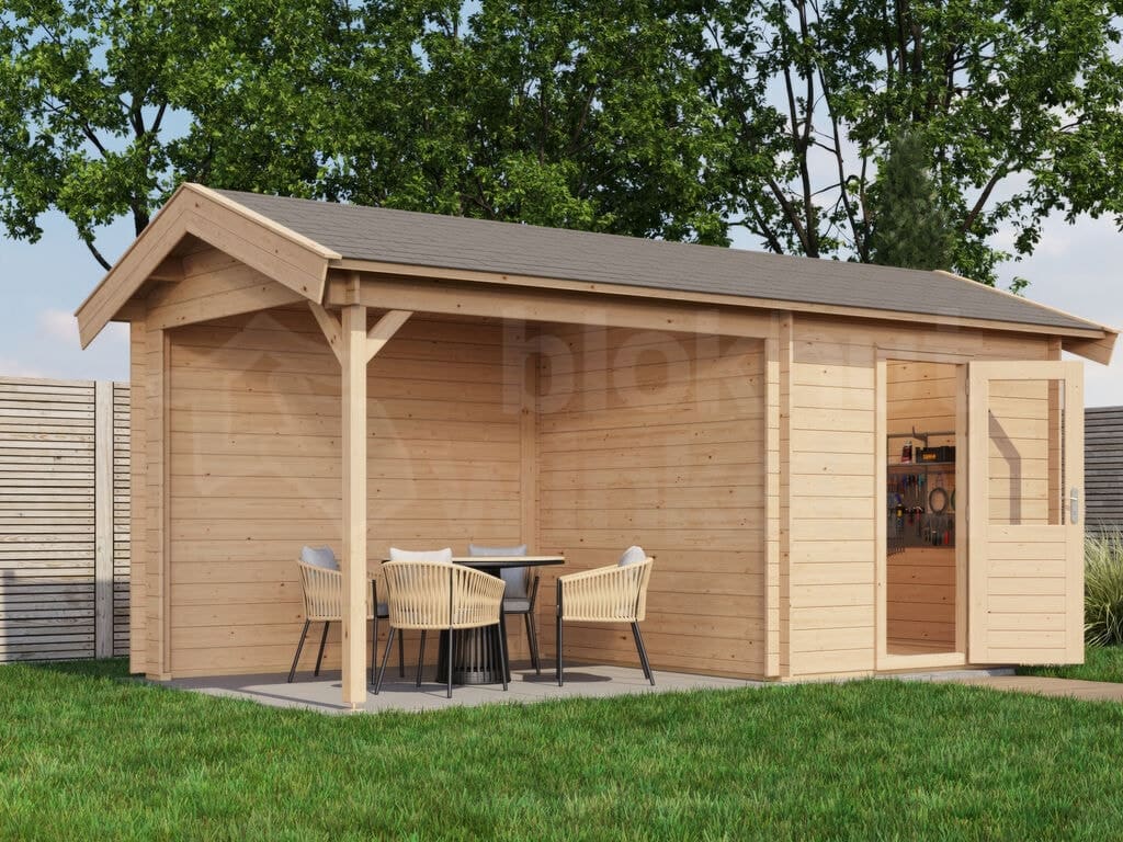 Lugarde Select Blokhut met Overkapping Markelo 250x250cm + 300cm - Onbehandeld Lugarde Select Blokhut met Overkapping Markelo 250x250cm + 300cm - Onbehandeld