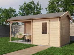 Lugarde Select Blokhut met Overkapping Markelo 250x250cm + 300cm - Onbehandeld
