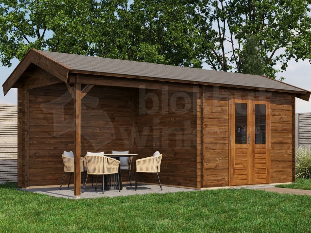 Lugarde Select Blokhut met Overkapping Varsseveld 300x250cm + 300cm - Behandeld Lugarde Select Blokhut met Overkapping Varsseveld 300x250cm + 300cm - Behandeld