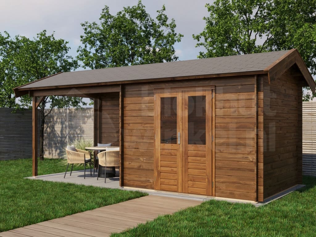 Lugarde Select Blokhut met Overkapping Varsseveld 300x250cm + 300cm - Behandeld Lugarde Select Blokhut met Overkapping Varsseveld 300x250cm + 300cm - Behandeld
