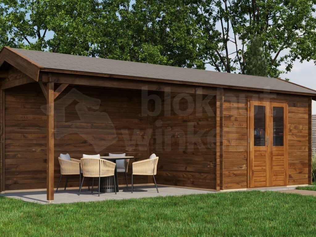 Lugarde Select Blokhut met Overkapping Borne 300x250cm + 400cm - Behandeld Lugarde Select Blokhut met Overkapping Borne 300x250cm + 400cm - Behandeld