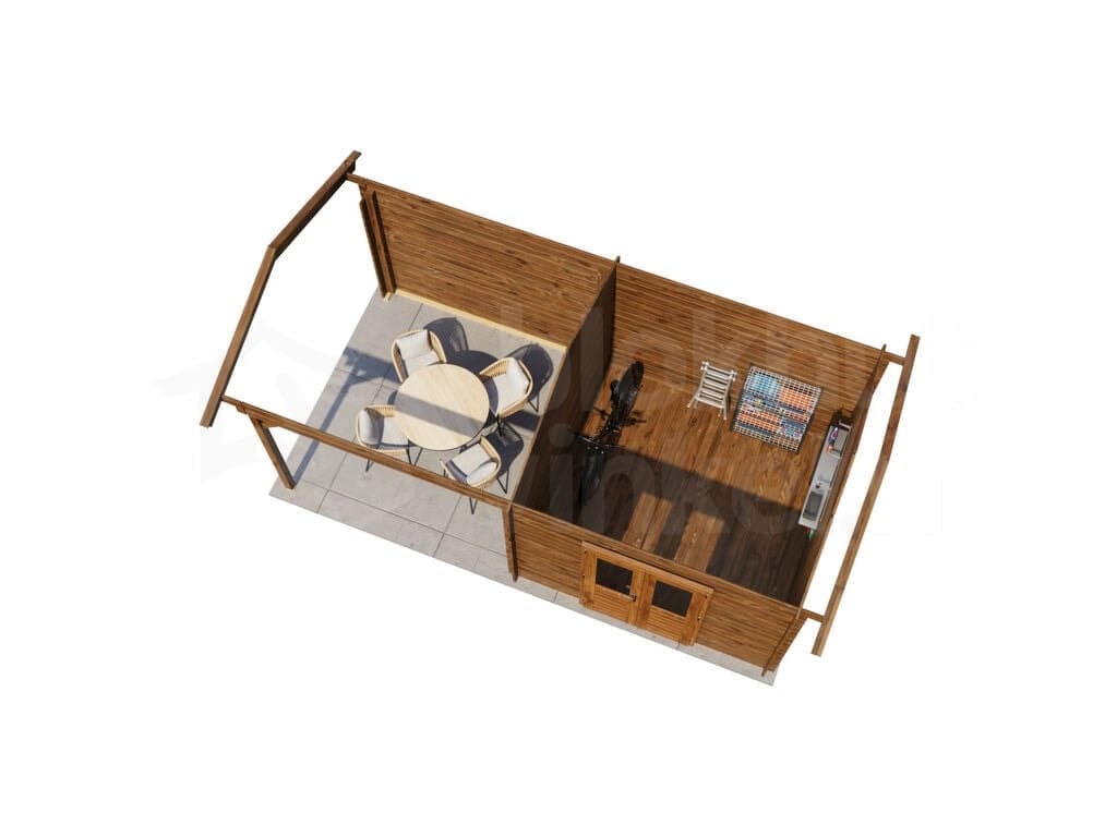 Lugarde Select Blokhut met Overkapping Raalte 300x300cm + 300cm - Behandeld Lugarde Select Blokhut met Overkapping Raalte 300x300cm + 300cm - Behandeld