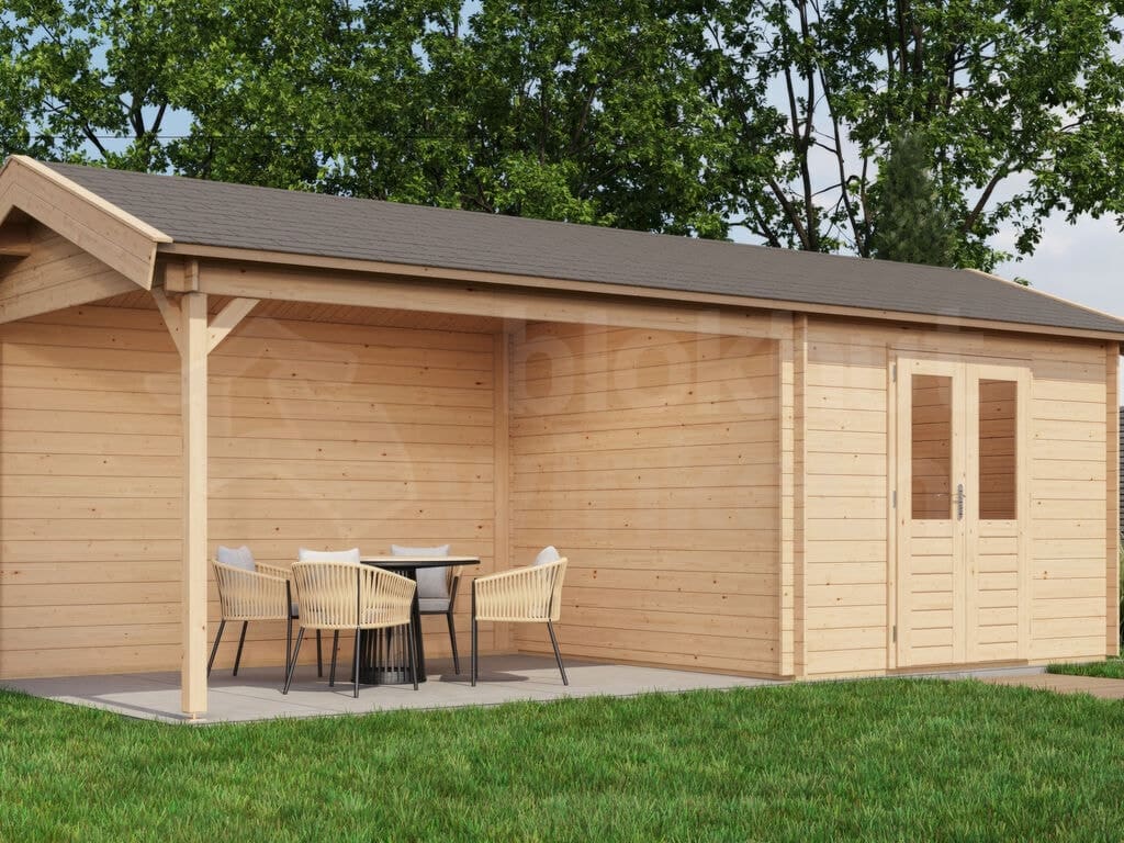 Lugarde Select Blokhut met Overkapping Epe 300x300cm + 400cm - Onbehandeld Lugarde Select Blokhut met Overkapping Epe 300x300cm + 400cm - Onbehandeld