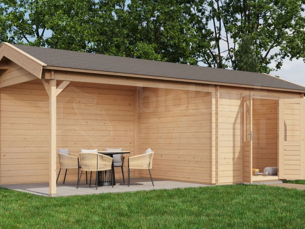 Lugarde Select Blokhut met Overkapping Epe 300x300cm + 400cm - Onbehandeld Lugarde Select Blokhut met Overkapping Epe 300x300cm + 400cm - Onbehandeld