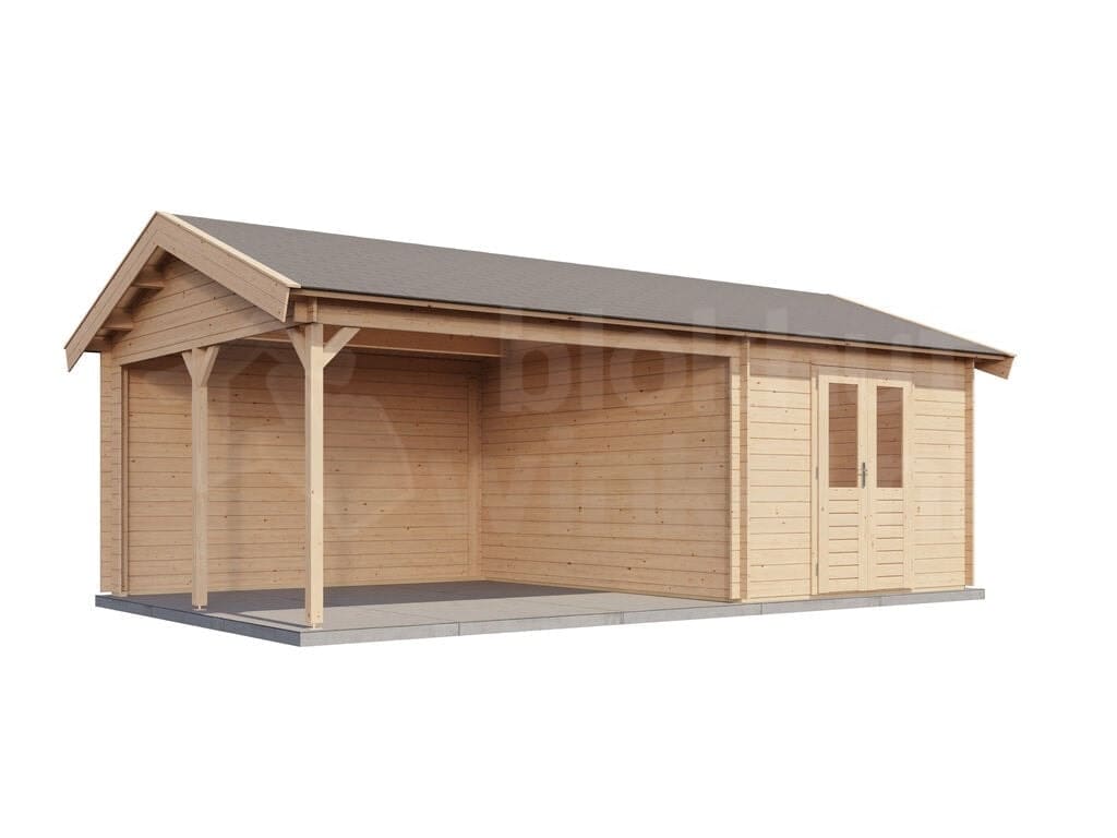 Lugarde Select Blokhut met Overkapping Haaksbergen 300x400cm + 400cm - Onbehandeld Lugarde Select Blokhut met Overkapping Haaksbergen 300x400cm + 400cm - Onbehandeld