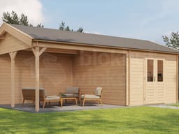 Lugarde Select Blokhut met Overkapping Haaksbergen 300x400cm + 400cm - Onbehandeld