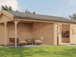 Lugarde Select Blokhut met Overkapping Haaksbergen 300x400cm + 400cm - Onbehandeld