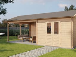 Lugarde Select Blokhut met Overkapping Haaksbergen 300x400cm + 400cm - Onbehandeld