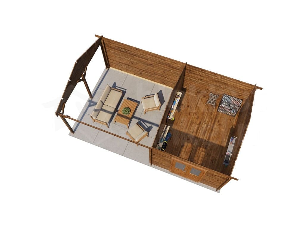 Lugarde Select Blokhut met Overkapping Haaksbergen 300x400cm + 400cm - Behandeld Lugarde Select Blokhut met Overkapping Haaksbergen 300x400cm + 400cm - Behandeld