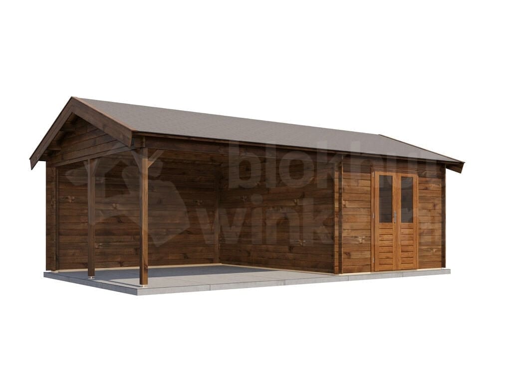 Lugarde Select Blokhut met Overkapping Haaksbergen 300x400cm + 400cm - Behandeld Lugarde Select Blokhut met Overkapping Haaksbergen 300x400cm + 400cm - Behandeld