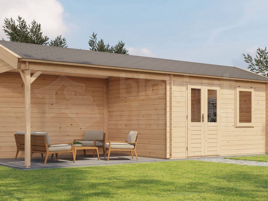 Lugarde Select Blokhut met Overkapping Voorst 400x300cm + 400cm - Onbehandeld Lugarde Select Blokhut met Overkapping Voorst 400x300cm + 400cm - Onbehandeld
