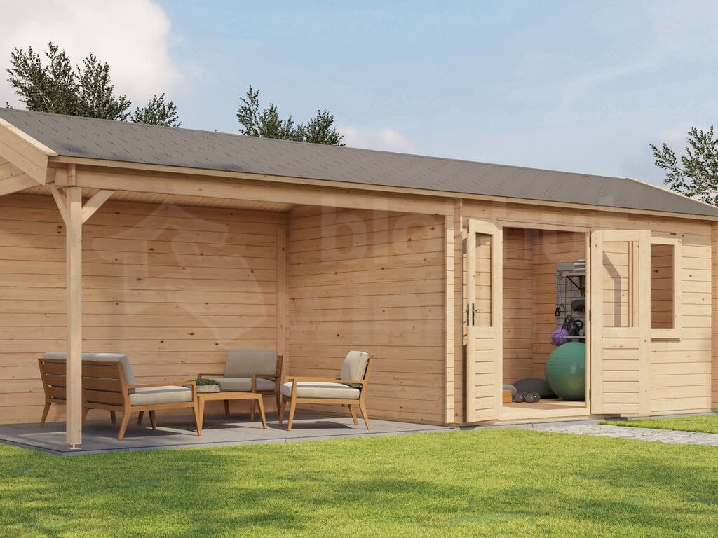 Lugarde Select Blokhut met Overkapping Voorst 400x300cm + 400cm - Onbehandeld Lugarde Select Blokhut met Overkapping Voorst 400x300cm + 400cm - Onbehandeld