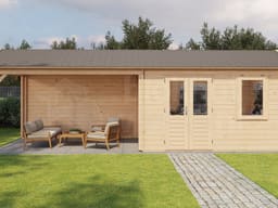 Lugarde Select Blokhut met Overkapping Voorst 400x300cm + 400cm - Onbehandeld