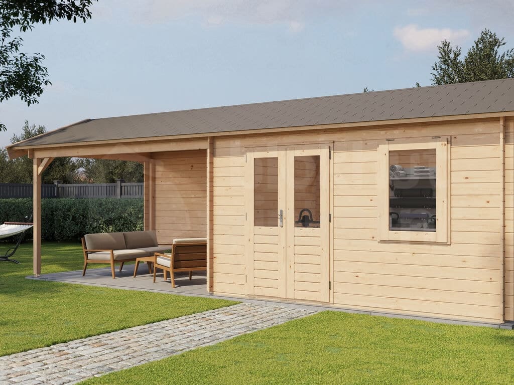 Lugarde Select Blokhut met Overkapping Voorst 400x300cm + 400cm - Onbehandeld Lugarde Select Blokhut met Overkapping Voorst 400x300cm + 400cm - Onbehandeld
