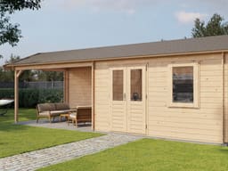 Lugarde Select Blokhut met Overkapping Voorst 400x300cm + 400cm - Onbehandeld