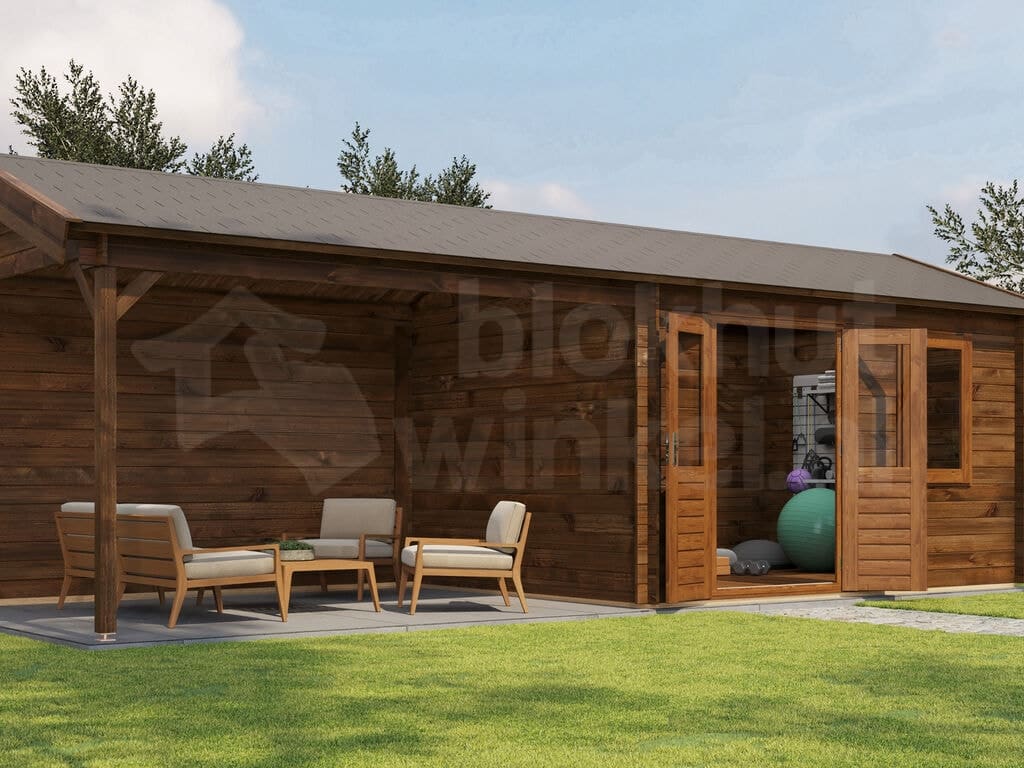 Lugarde Select Blokhut met Overkapping Voorst 400x300cm + 400cm - Behandeld Lugarde Select Blokhut met Overkapping Voorst 400x300cm + 400cm - Behandeld