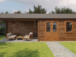 Lugarde Select Blokhut met Overkapping Voorst 400x300cm + 400cm - Behandeld