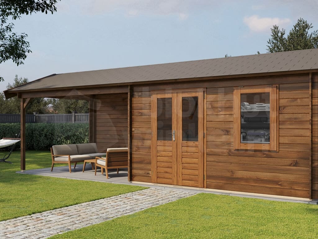 Lugarde Select Blokhut met Overkapping Voorst 400x300cm + 400cm - Behandeld Lugarde Select Blokhut met Overkapping Voorst 400x300cm + 400cm - Behandeld