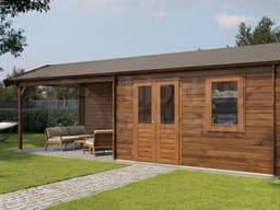 Lugarde Select Blokhut met Overkapping Voorst 400x300cm + 400cm - Behandeld