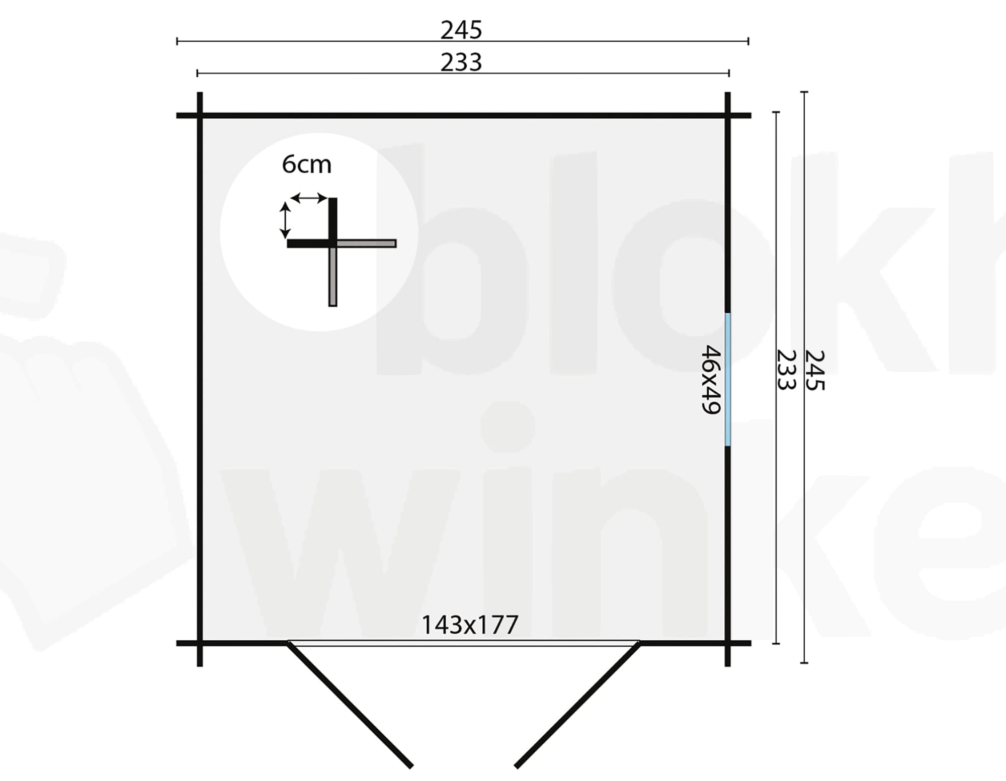 Plattegrond Blokhut Valery geïmpregneerd | Inclusief fundamentbalken, shingles, startset en bezorging!