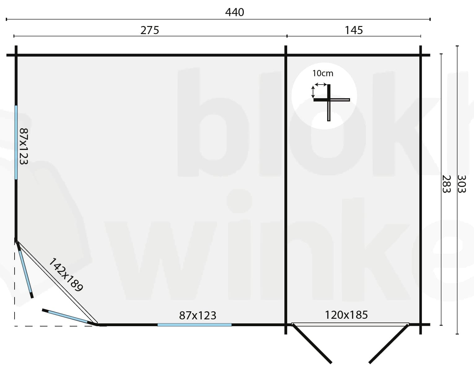 Plattegrond Blokhut Agnes | Inclusief fundamentbalken, shingles, startset en bezorging!