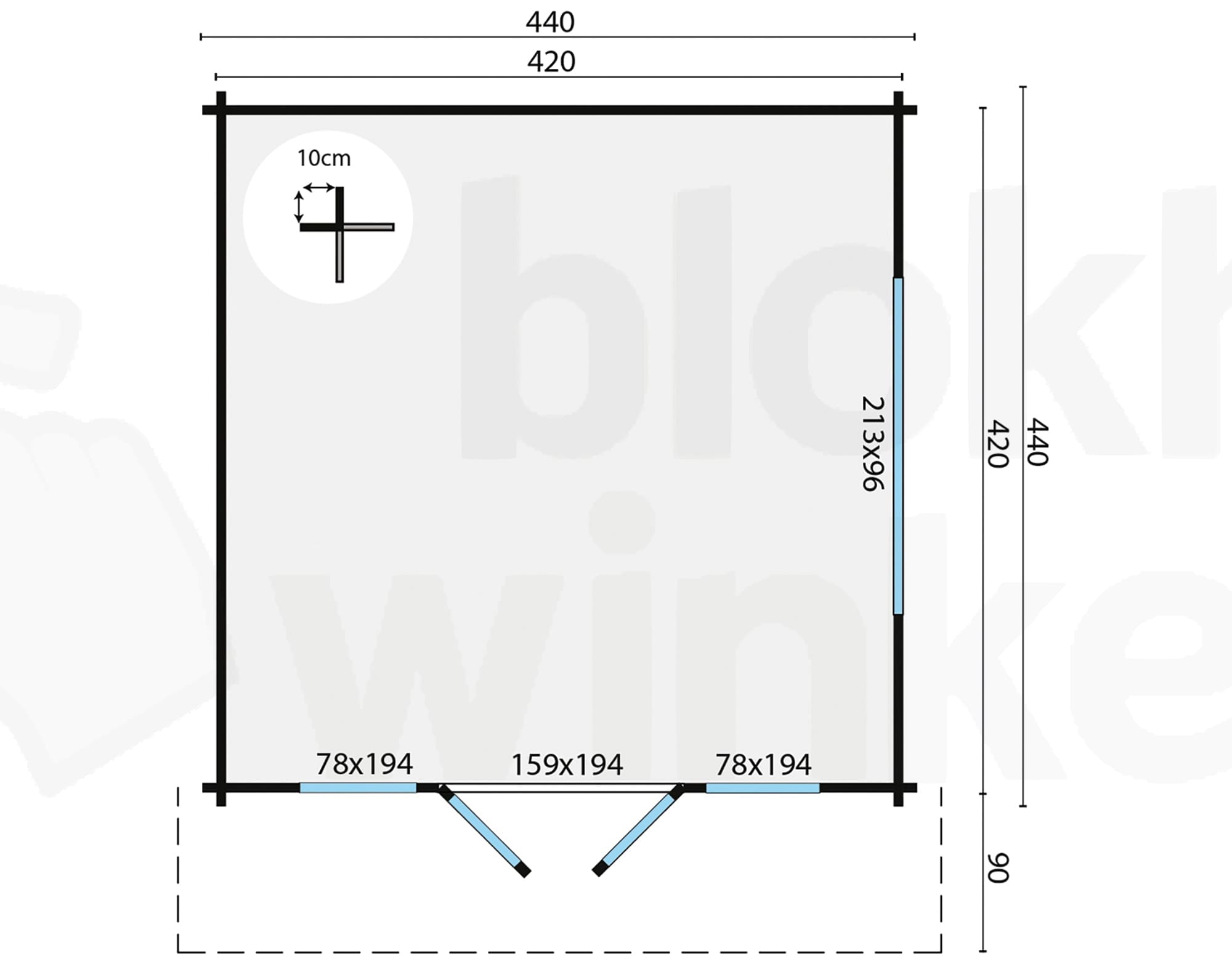 Plattegrond Blokhut Derby | Inclusief fundamentbalken, shingles, startset en bezorging!