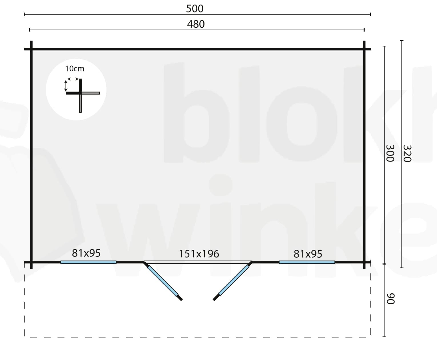 Plattegrond Blokhut Inge | Inclusief fundamentbalken, shingles, startset en bezorging!