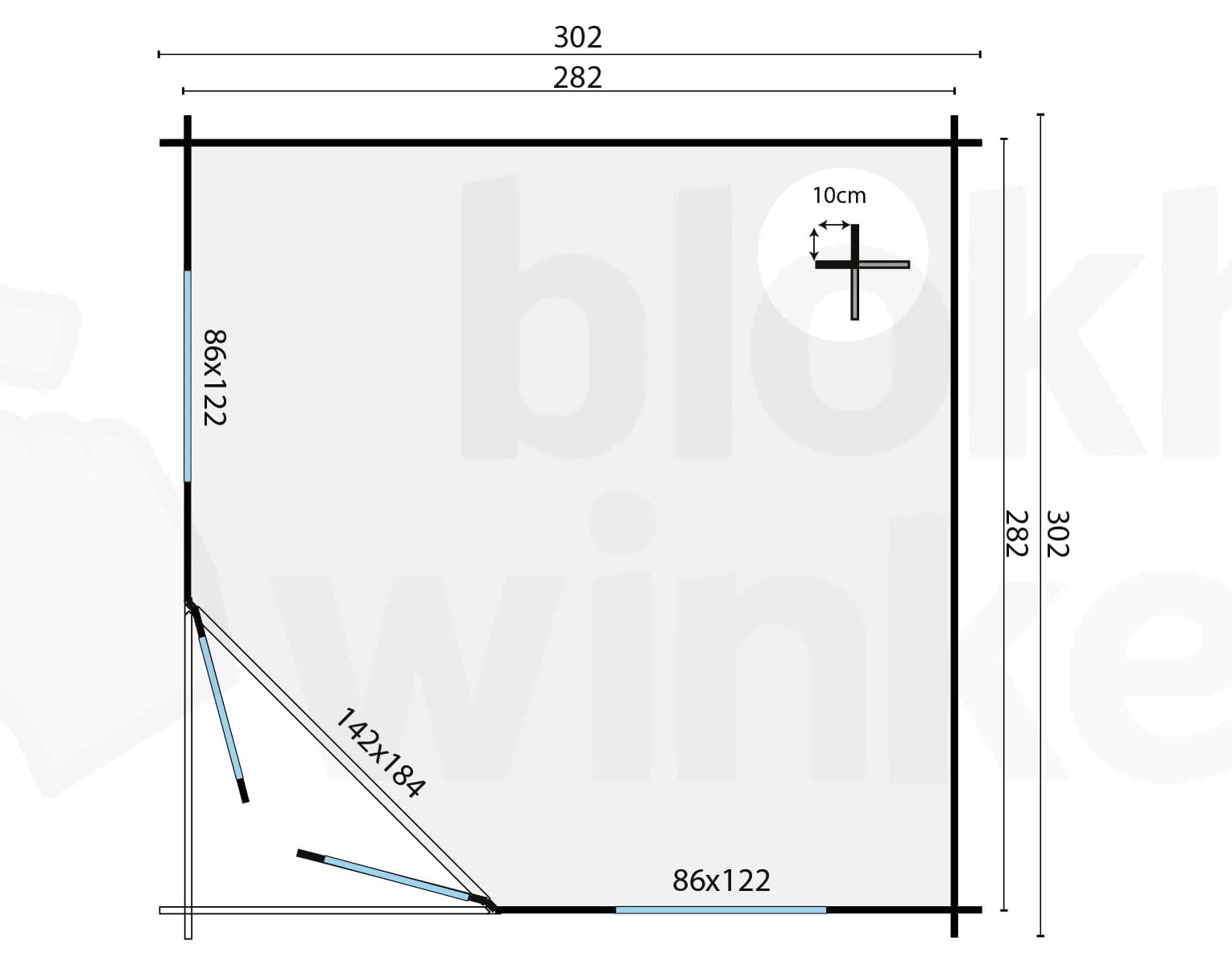 Plattegrond Blokhut Emma geïmpregneerd | Inclusief fundamentbalken, shingles, startset en bezorging!