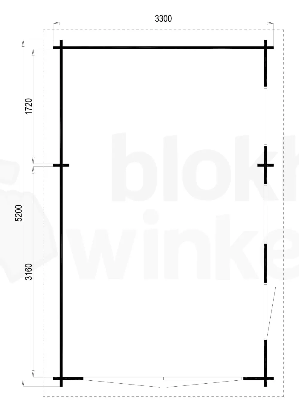 Plattegrond Interflex blokhut Gerona A plat dak. 310x500 geïmpregneerd Plattegrond Interflex blokhut Gerona A plat dak. 310x500 geïmpregneerd
