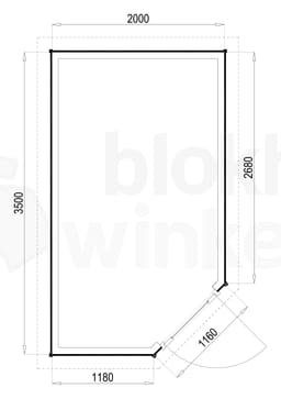Plattegrond Woodford houtskeletbouw tuinhuis Bennington Comfort Corner 200x350