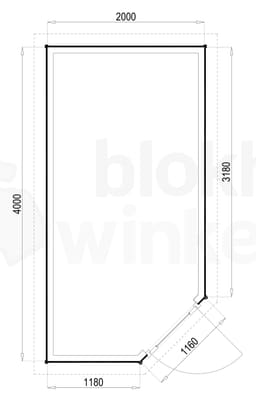 Plattegrond Woodford houtskeletbouw tuinhuis Bennington Comfort Corner 200x400