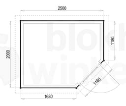Plattegrond Woodford houtskeletbouw tuinhuis Bennington Comfort Corner 250x200