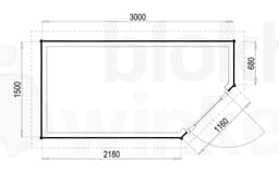 Plattegrond Woodford houtskeletbouw tuinhuis Bennington Comfort Corner 300x150