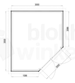 Plattegrond Woodford houtskeletbouw tuinhuis Bennington Comfort Corner 300x350