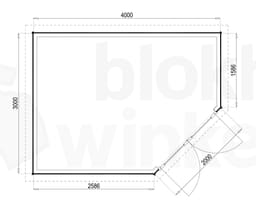 Plattegrond Woodford houtskeletbouw tuinhuis Bennington Comfort Corner 400x300