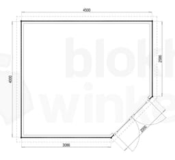Plattegrond Woodford houtskeletbouw tuinhuis Bennington Comfort Corner 450x400