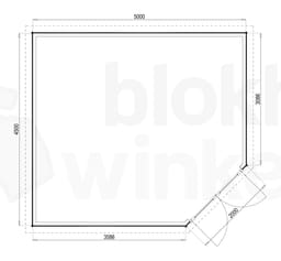 Plattegrond Woodford houtskeletbouw tuinhuis Bennington Comfort Corner 500x450